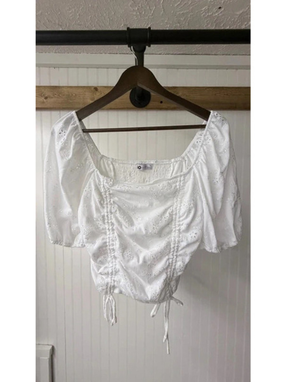 Sonoma white eyelet puff-sleeve crop top xl boho coquette peasant cottagecore